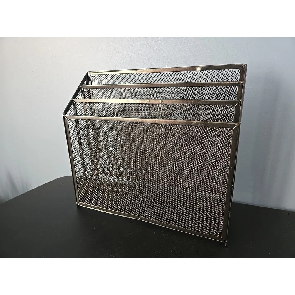 Three Section Tier Compartment Black Metal  Mesh Wire File Organizer‎